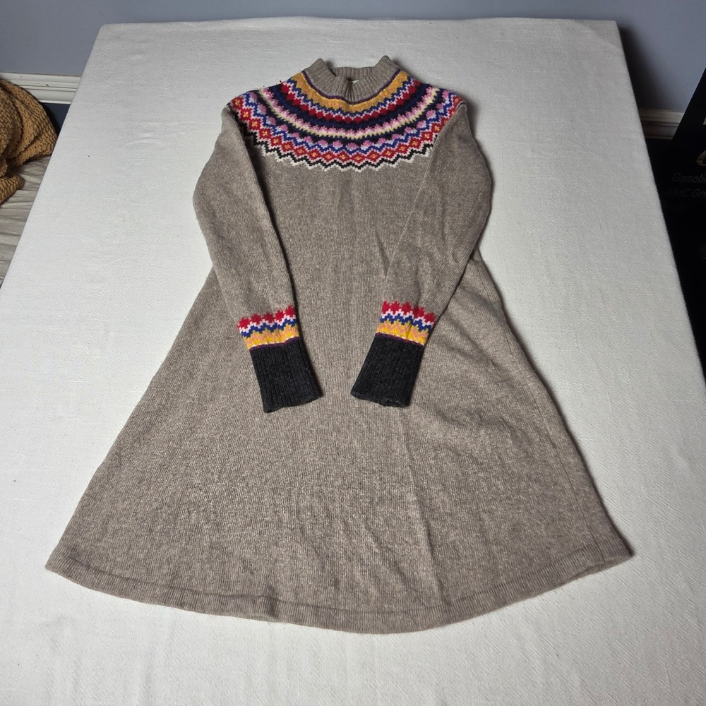 Boden Fair Isle Sweater Dress Wool Alpaca Blend Taupe Mock Neck US 2R